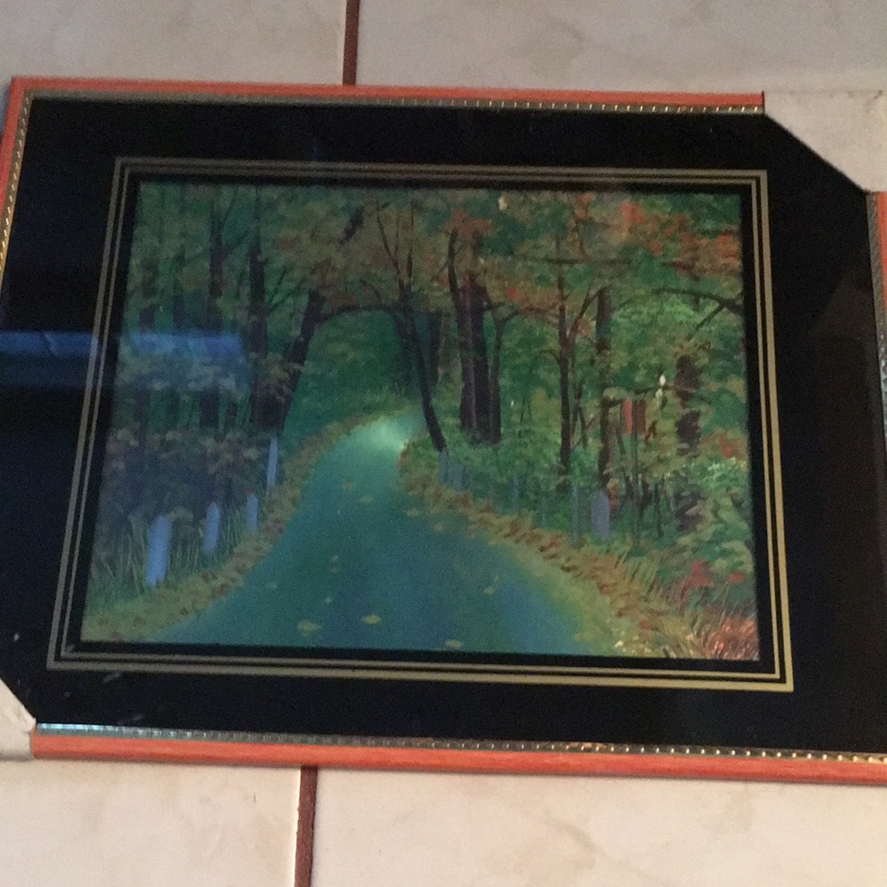 NWOT & vintage framed metallic foil art picture